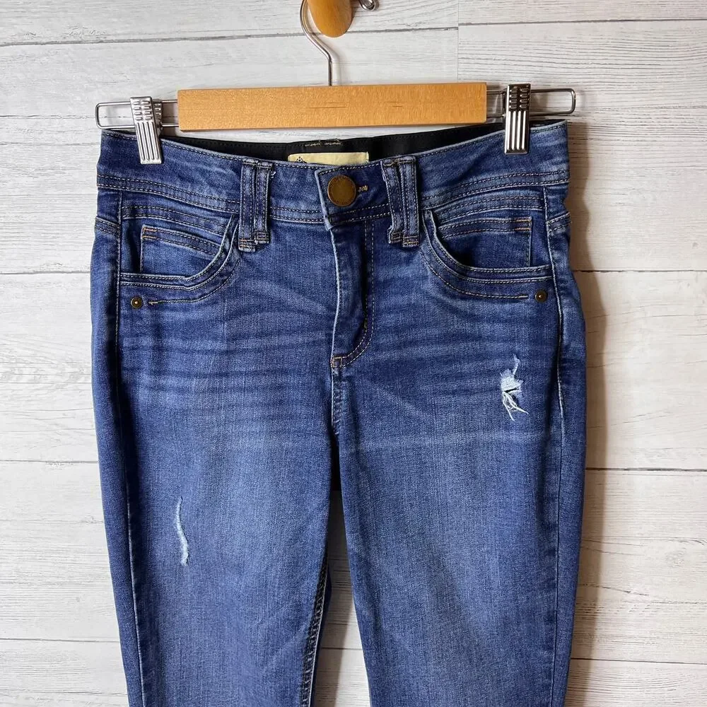 Democracy Jeans Womens Size 2 Blue Ab Technology Distressed Skinny Whiskering